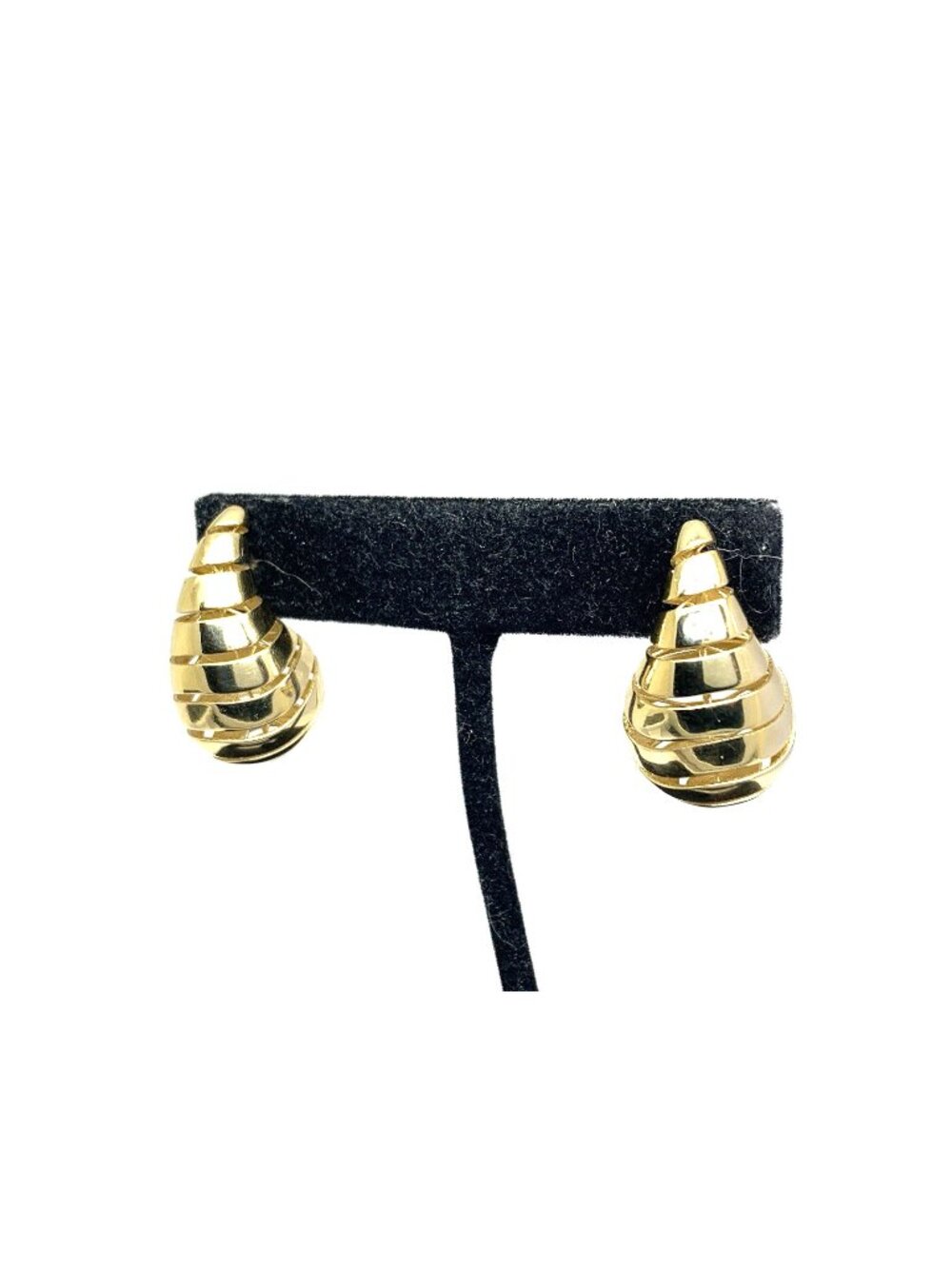 14k Yellow Gold Polished Striped Tear Drop Earrings Studs Women's Jewelry